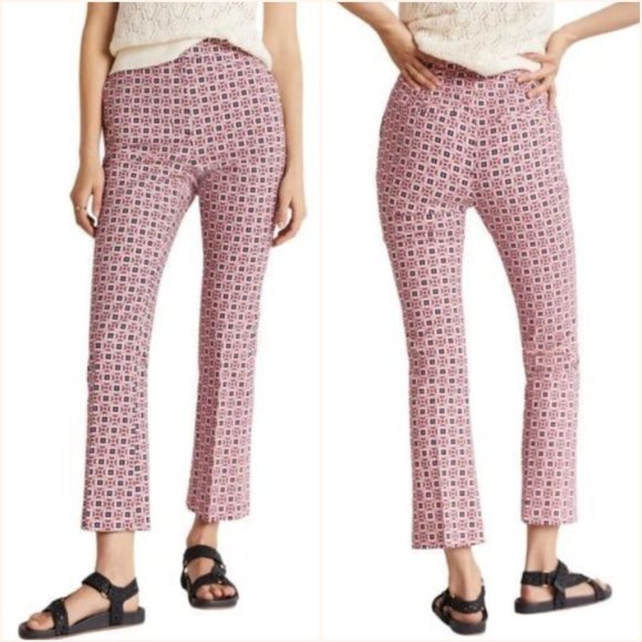Boden Cropped Flare Trousers Almond Pink Square Geo Print Plus Size 16/18 - Picture 1 of 10